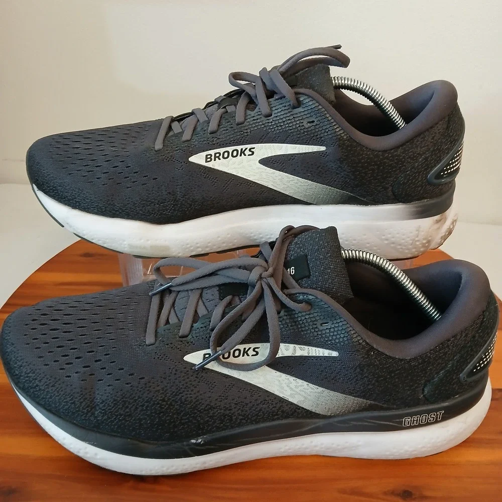 Brooks Ghost 16 Mens 14 Black Grey Cushioning Running Shoes Sneakers